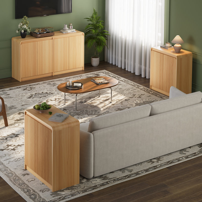 Buffet de rangement Ato de 61 po avec portes et tablettes pour la chambre à coucher, Bois naturel
