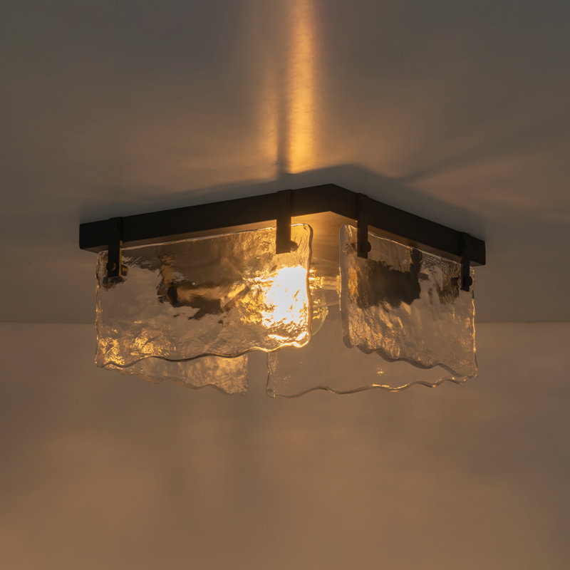 2-light Transparent Wavy Glass Flush Mount