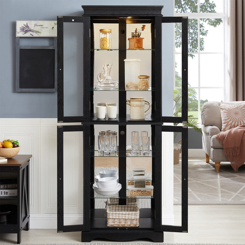 Vitrine lumineuse en verre avec cadre en bois - Rangement en verre élégant pour le vin