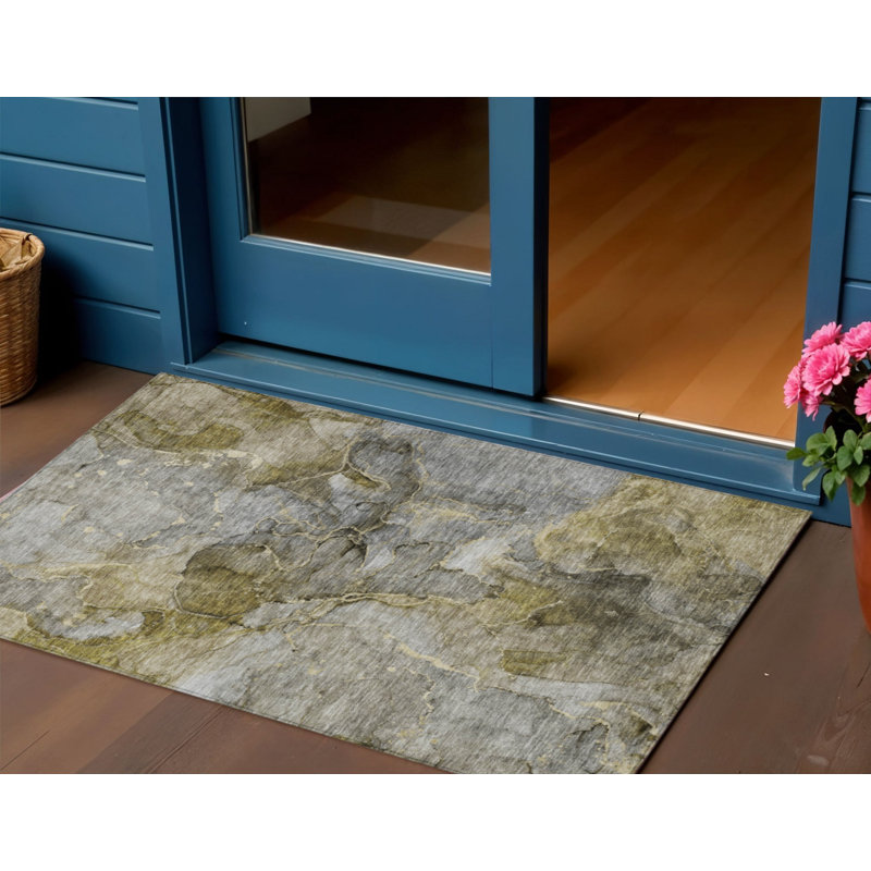 3' X 5' Taupe Brown And Gray Abstract Washable Indoor Outdoor Area Rug