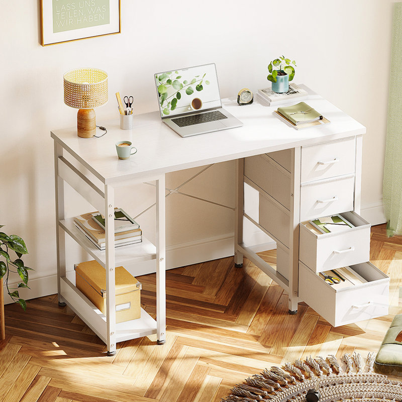 Nilajah Writing Desk with 4-Tier Fabric Drawers, White