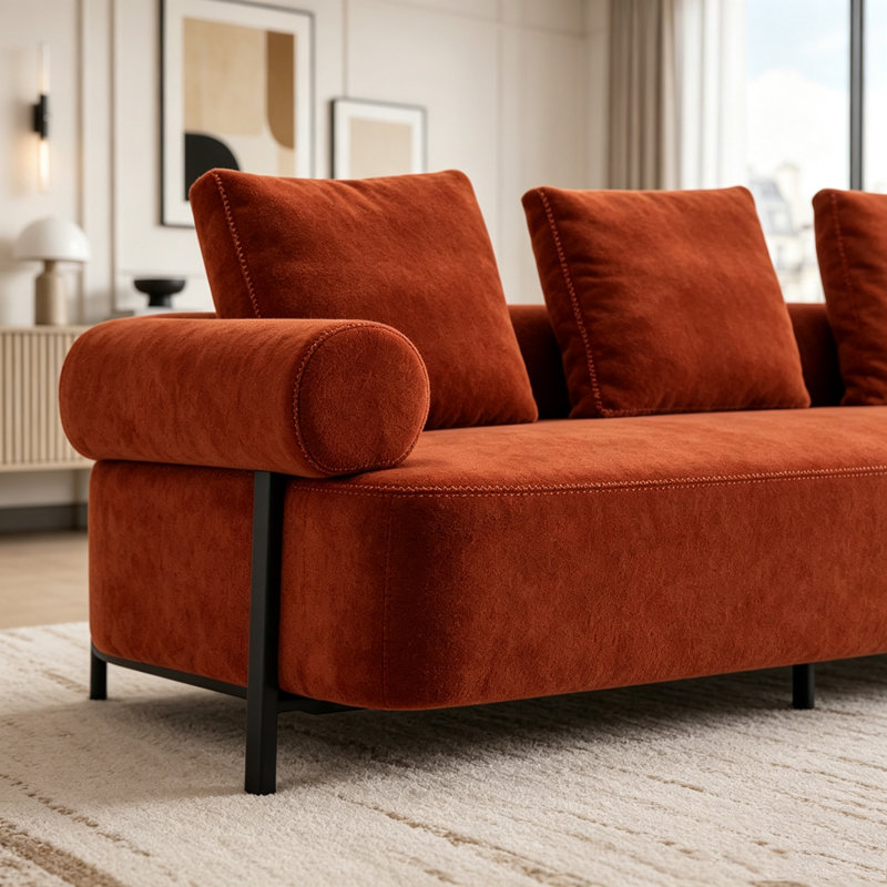 Canapé moderne 3 places avec 3 coussins, orange, Orange