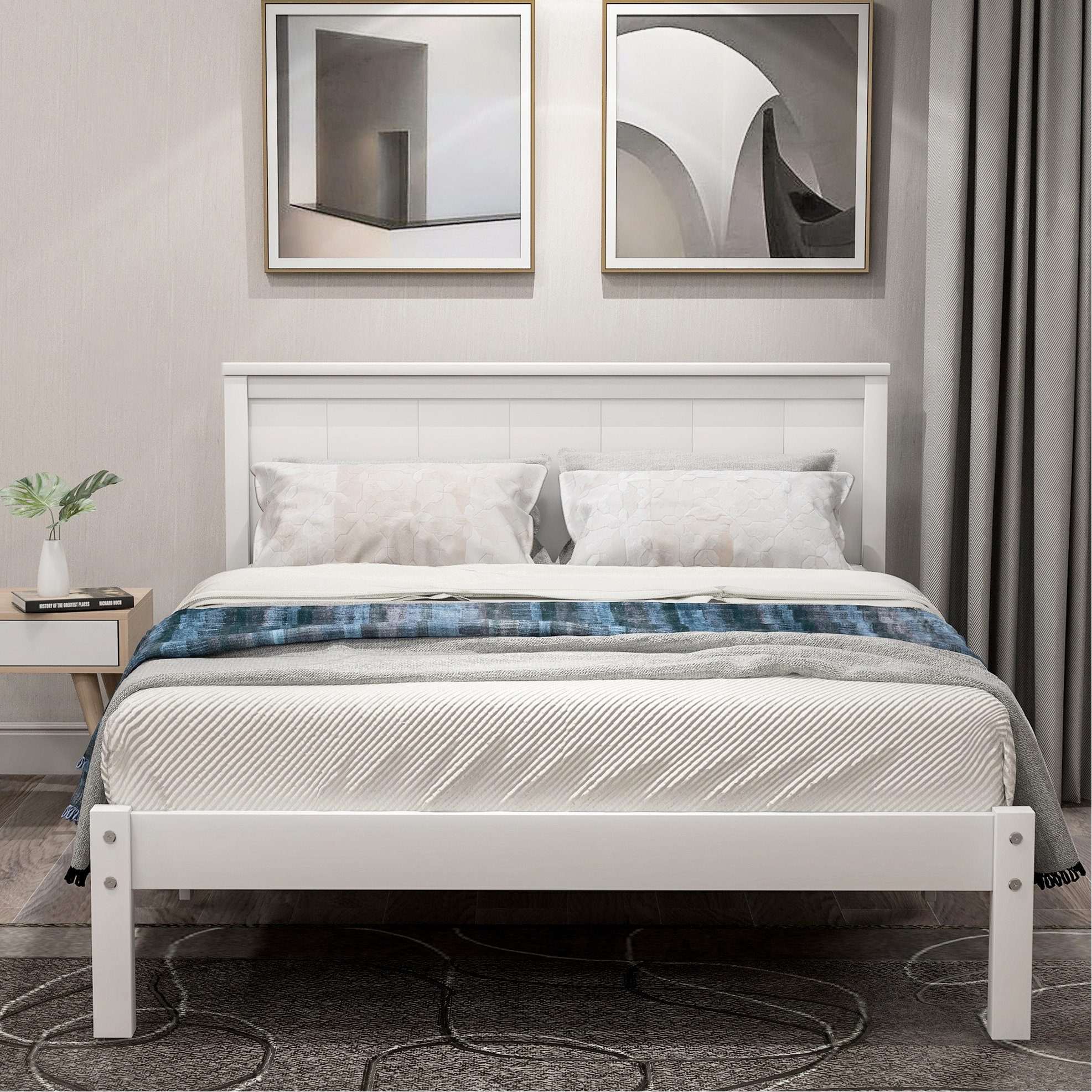 Ebern Designs Twin Platform Bed With Headboard, Long-Lasting Wood Slat ...