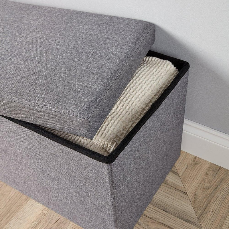 Magdaly 100cm Wide Ottoman Rectangular XL Storage Ottoman, Grey, Linen Blend