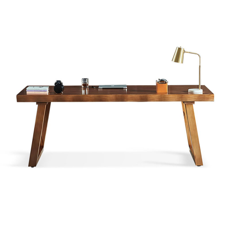 Nut-brown Rectangular Solid Wood Writing desk, 30.71" H x 78.74" W x 31.5" D