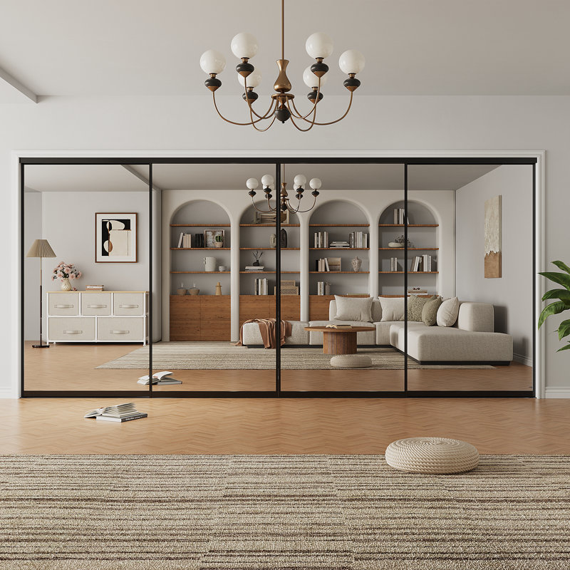 Porte de garde-robe coulissante avec cadre en aluminium noir 144x80, L 144 po x H 80 po