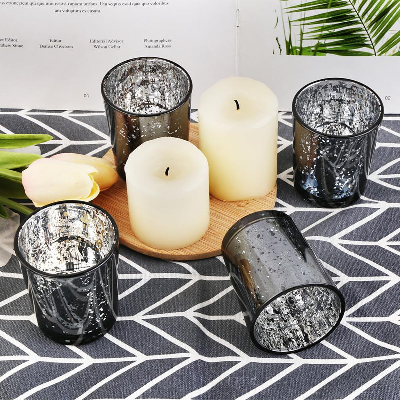 Ensemble de 36 porte-bougies en verre au mercure noir