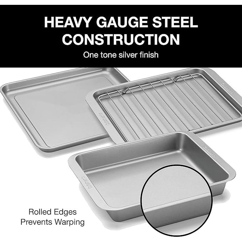 Ensemble de 3 pièces de moules à pâtisserie antiadhésifs Cuisinart Classic pour four grille-pain, en acier épais, compatible avec le lave-vaisselle