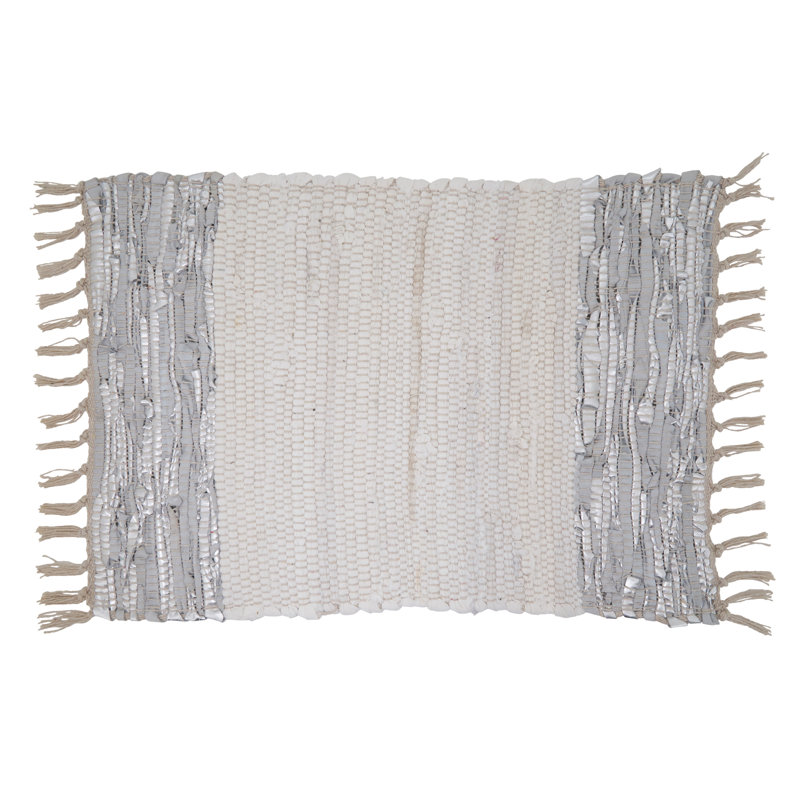 Gray and White Cotton Leather Chindi Striped Placemats Set