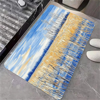 Tapis de bain en terre de diatomées, champ sans fin avec roseaux, volume ultra-absorbant, séchage rapide, absorbant, écologique, facile à nettoyer pour la salle de bain Tapis de porte de cuisine 16 x 24 pouces (40 x 60 cm)