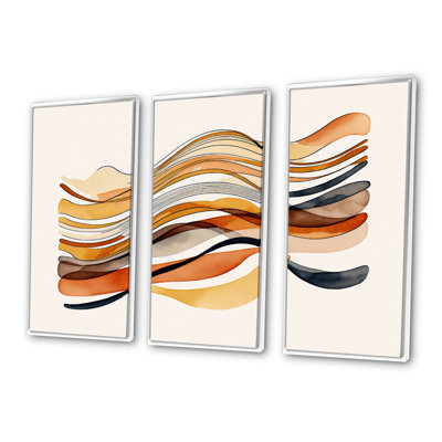 «Donnabel Burnt Orange Waves Abstract I», reproduction sur toile 3 pièces