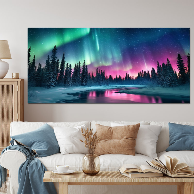 Northern Lights In Alaska II - Alaska, art mural, H 28 po x l 60 po x P 1,5 po, Toile tendue