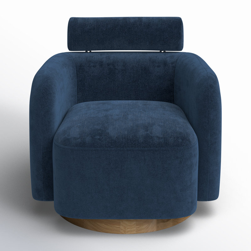 Fauteuil d'appoint pivotant avec appui-tête réglable Becerril, Frêne naturel, Mélange de polyester bleu