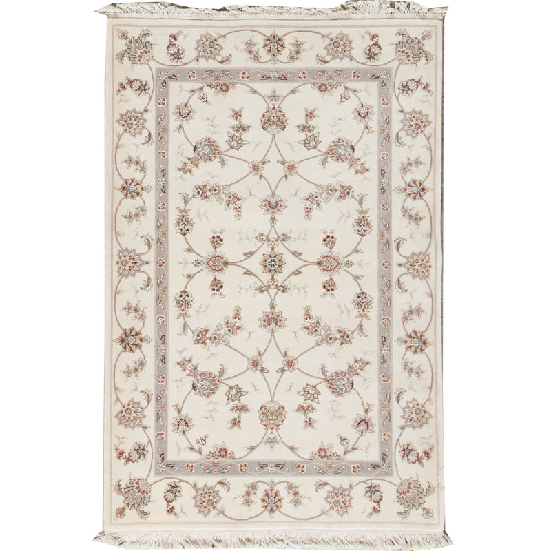 Tapis ivoire et ivoire noué à la main de haute qualité