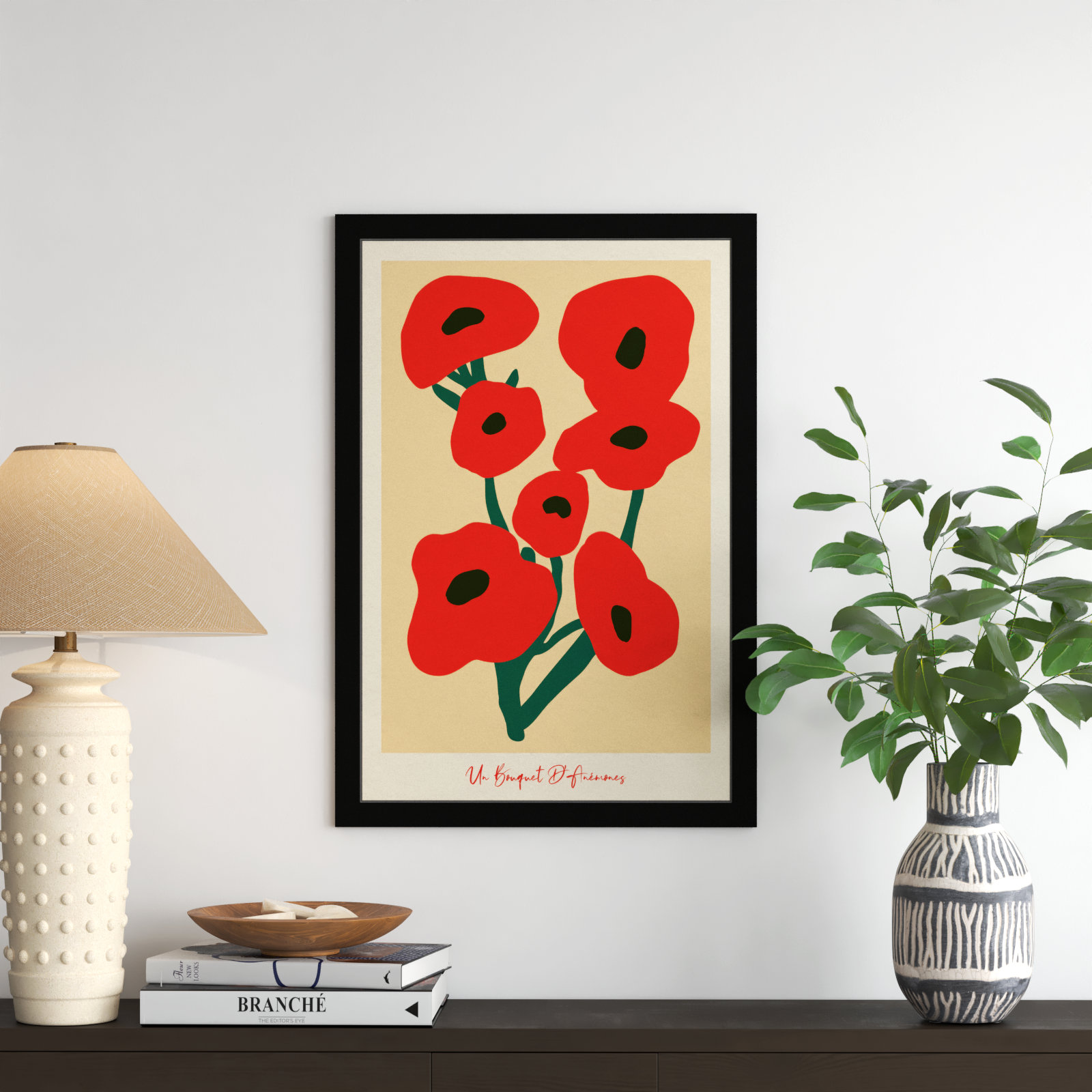 Modern Red Flower Bouquet by Oliver Gal, Black, 32" H x 22" W