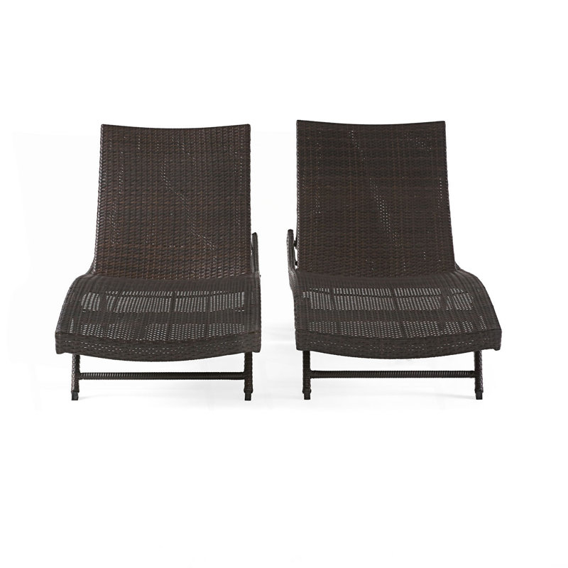 Set Of 2 Pe Wicker Chaise, Chaise Lounge, Brown Multi