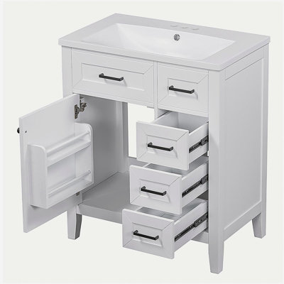 Table de maquillage de salle de bain de 30 pouces avec ensemble lavabo, armoire de salle de bain avec tiroirs, structure en bois massif et panneau de fibres à densité moyenne