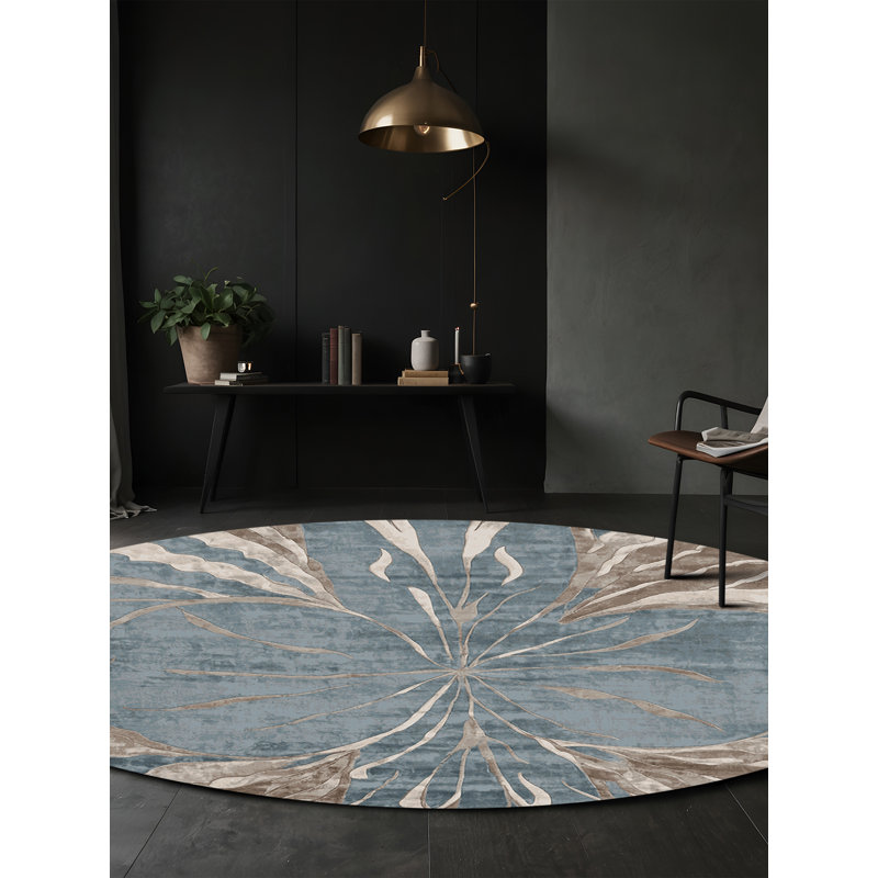 Machine Washable Gray Area Rug, Round 4'