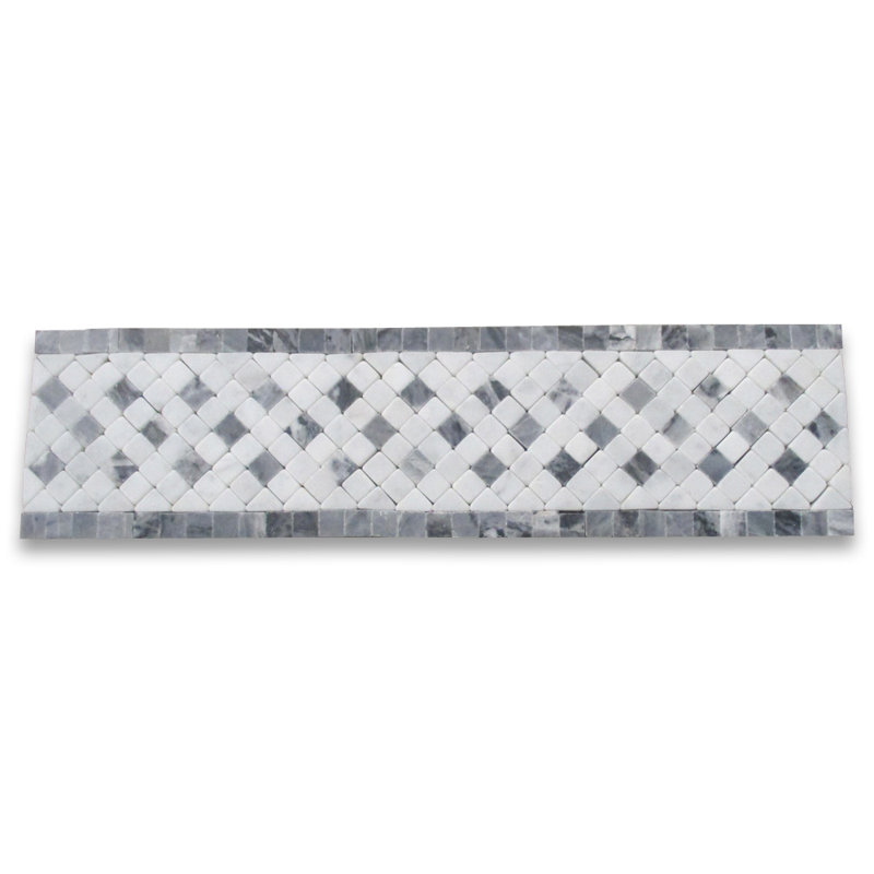 3.25 in. x 12 in. Polished Marble Tile, White/Gray