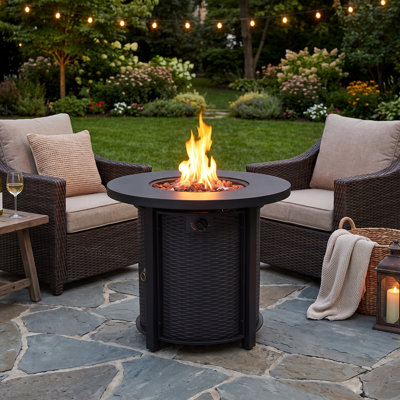 Table de foyer d'extérieur au propane 30 po, table de feu ronde 50 000 BTU avec couvercle, chauffe-terrasse extérieur en acier inoxydable et en osier, rangement dissimulé de 20 lb, foyer au gaz compact pour la cour arrière, balcon, bistro