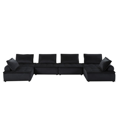 Tisdall 160"W Velvet 6-Seater U-Shape Modular Sectional Sofa