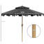 Parasol de patio 9 '- Parasol inclinable et réglable à double plateau à volants pour parasol gris foncé, piscine, 8 nervures, couverture à bouton-poussoir