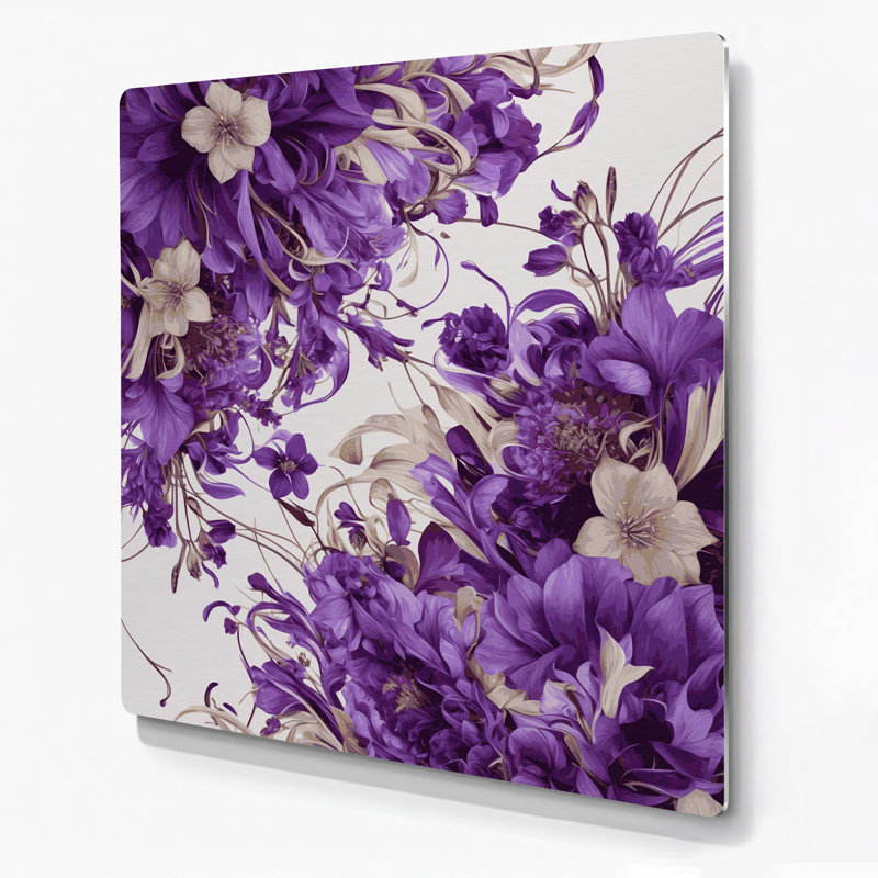 Abstrait floral 63, art mural mauve en métal, H 8 po x l 8 po