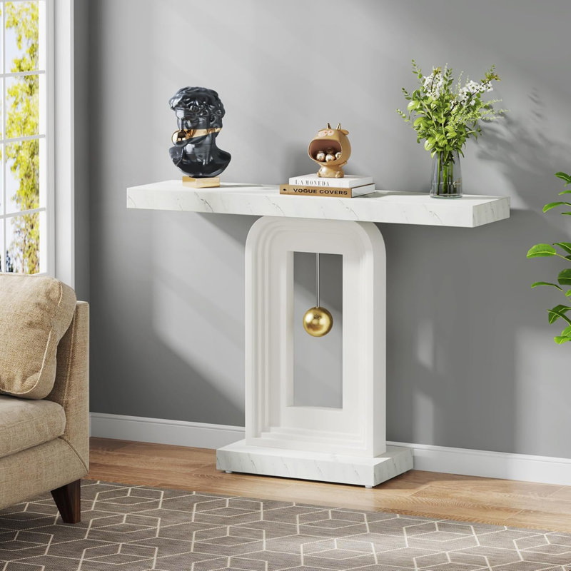 Modern Console Table With Geometric Base, Behind Couch Table