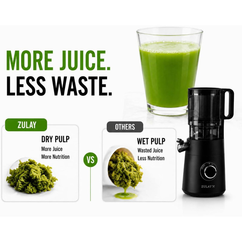 Zulay Kitchen Cold Press Juicer 5" Wide Chute, 50 Rpm Slow Masticating Juicer For Less Oxidation Patented For High Juice Yield, 4-part Filtration, Stainless Steel Blades For Whole Fruits & Vegetables - Black