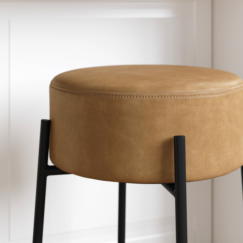 Upholstered Counter Stool with Metal Frame, Counter Stool (24" Seat Height), Light Brown Polyester/Matte Black Frame, 1