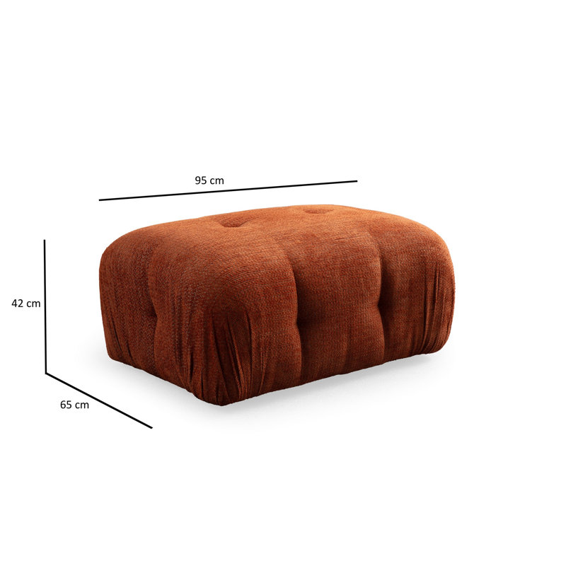 Pouf élégant avec structure en bois de hêtre, tissu orange, 37,4 x 25,6 x 29,5 pouces | Revêtement 100% polyester, coussins inclus | Mousse grise douce et mousse de silicone pour le confort | Idéal pour décorer un salon ou une chambre à coucher