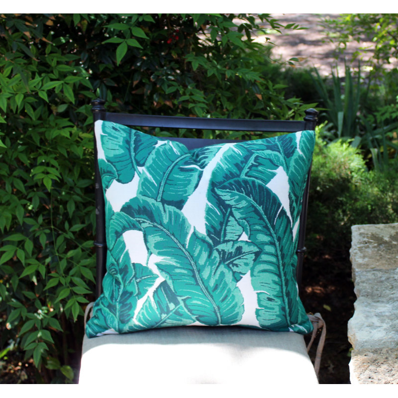 Tropics Square Indoor/Outdoor Pillow Cover & Insert, Dark Green/White