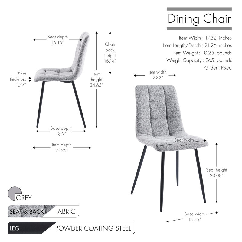 Chaises de salle à manger capitonnées Kashlyn, Gris