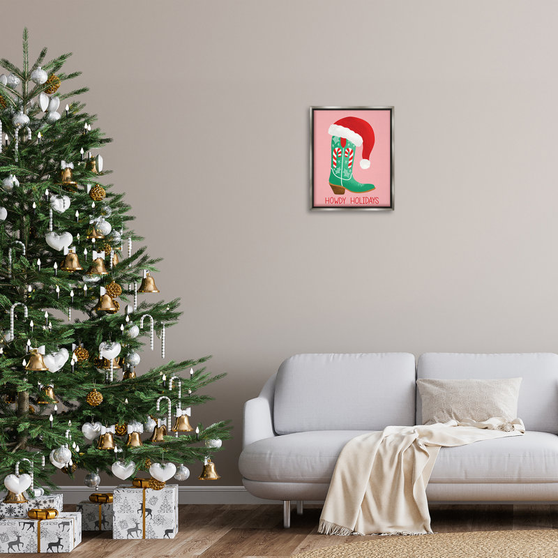 Art mural sur toile flottante Howdy Holidays, H 21 po x l 17 po, Cadre flottant gris lustré