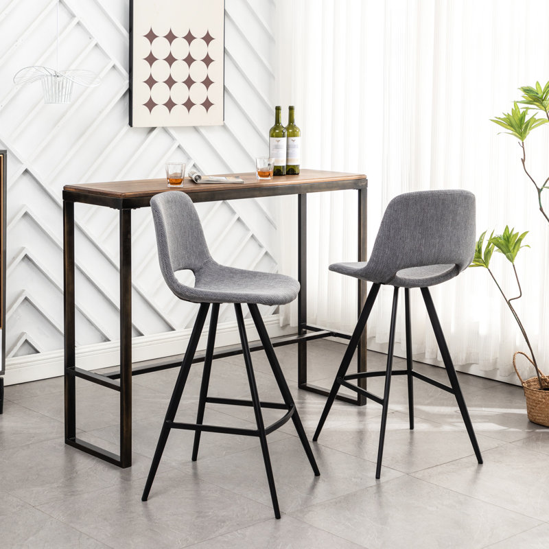De 2 tabourets de comptoir, avec sièges rembourrés, pieds en métal stables et repose-pieds intégré pour la cuisine 2, tissu, revêtement confortable, repose-pieds