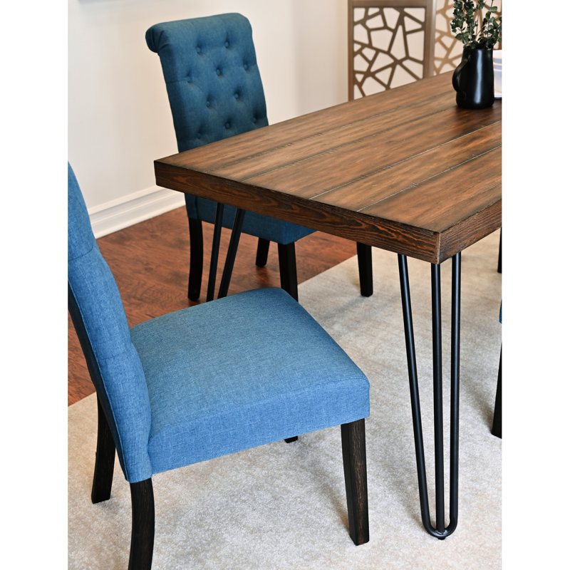 Ensemble de 6 ensembles repas: table en épingle à cheveux, 4 chaises attrayantes et ensemble de banc:, Bleu