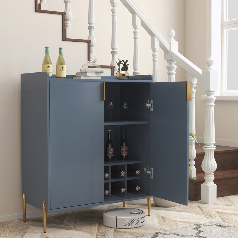 Meuble-bar à vin à deux portes avec casier à bouteilles et tablette de rangement ajustable, Blue