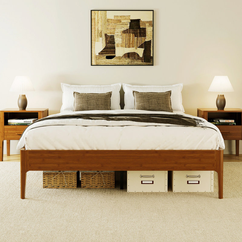 Minimalist Style Platform Bed Frame, No Box Spring Needed, Brown, King