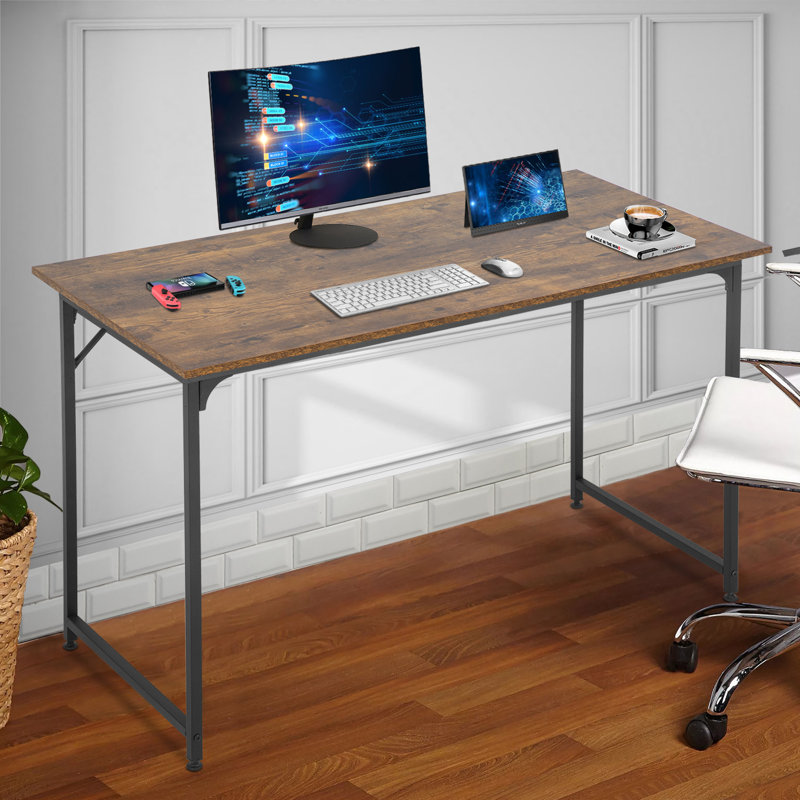 Office Desk Small Computer Desk Study and Writing Table Simple Modern Desk with Metal Frame for Home Office, Pink/White