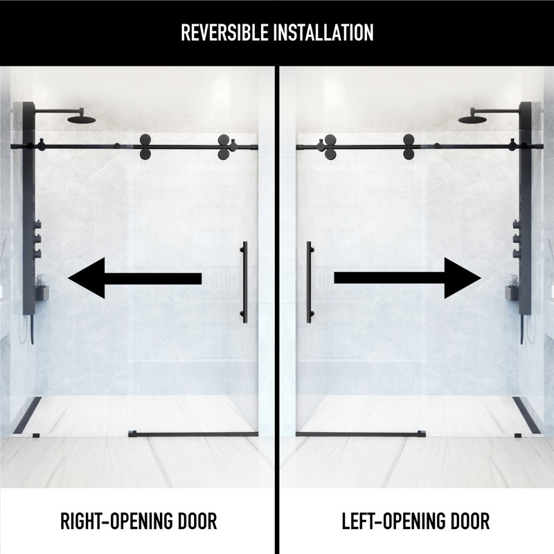 Elan 56-60" W x 74" H Sliding Frameless Shower Door with 3/8" Laminated Glass, Matte Black