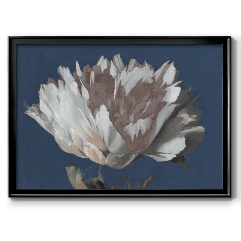 Toile tendue avec cadre pivoine blanche, Noir, H 30 po x l 44 po x P 1,5 po