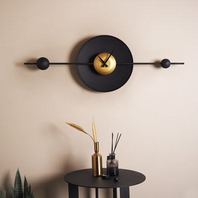 Elegant Decorative Metal Wall Clock, Gold & Black, 14.2 x 39.0 inches | 100% Steel Construction, Thickness: 0.04 inches | Silent Mechanism for Peaceful Living Spaces, Modern Design for Home & Office Décor
