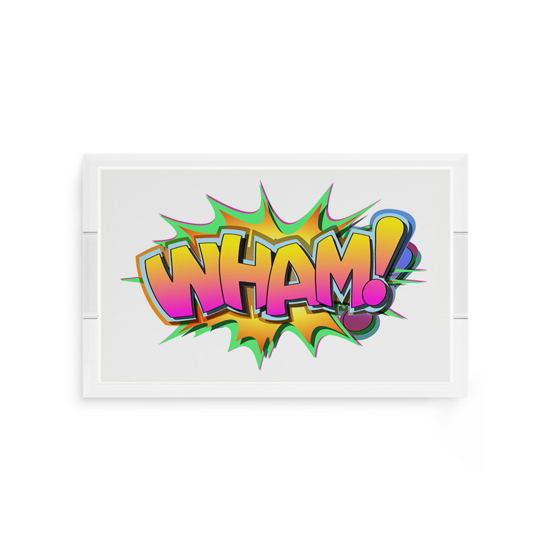 Wham Yellow Pink Graffiti Street Art Acrylic Rectangle Decorative Tray, 12.5"W x 7.75"D x 2"H