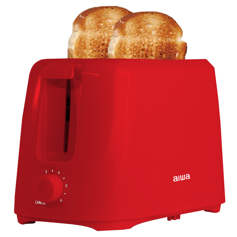 Grille-pain 2 tranches avec fentes larges, 6 réglages de brunissement et plateau à miettes, rouge, Rouge
