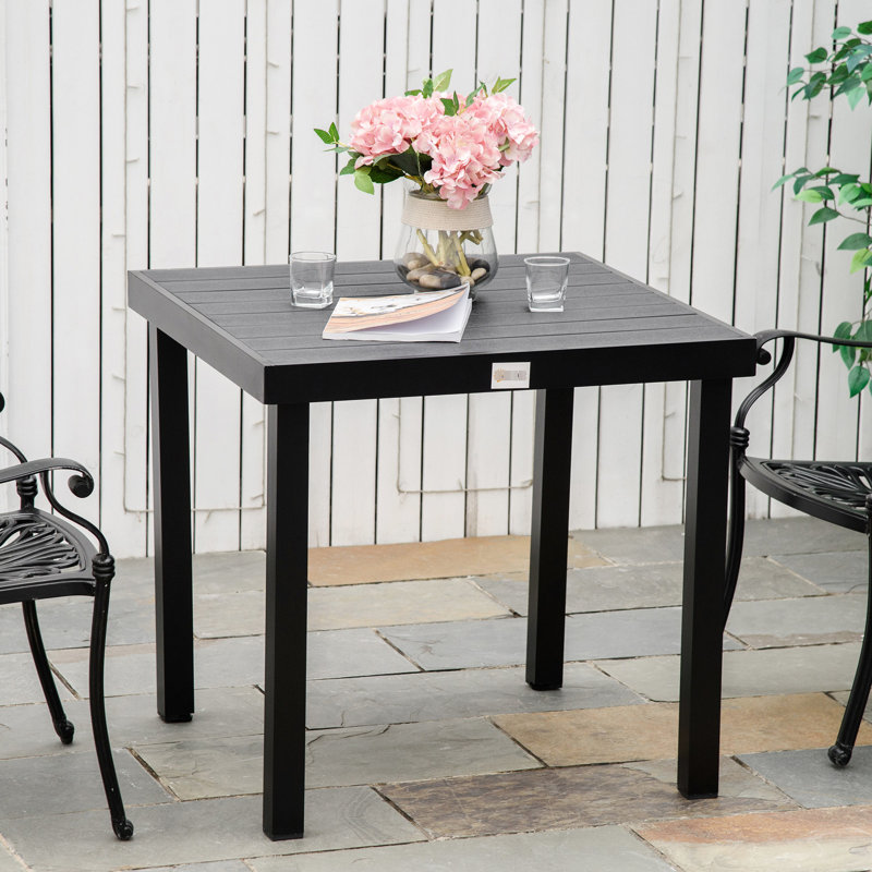 Garden Outdoor Table For 4 - Square, Black , Waterproof, Robust Aluminum Legs 4 Dining Waterproof Wood Grain, Strong