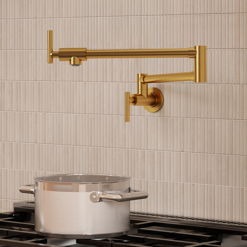 Wall Mount Pot Filler Faucet with Retractable Arm, 2-Handle  Kitchen Faucet for Stove Use, Brushed Gold