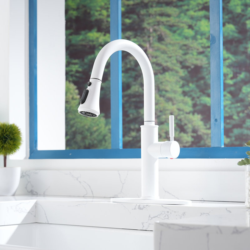 Clihome Pull Down Kitchen Faucet, White