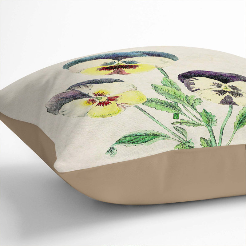 Illustration of Wild Pansies Cushion with Filling, Stone, 40cm H x 40cm W x 15cm D