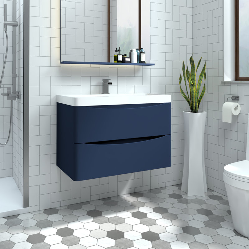 800mm 2 Drawer Wall Hung Vanity Bathroom Cabinet & Basin Set, Blue