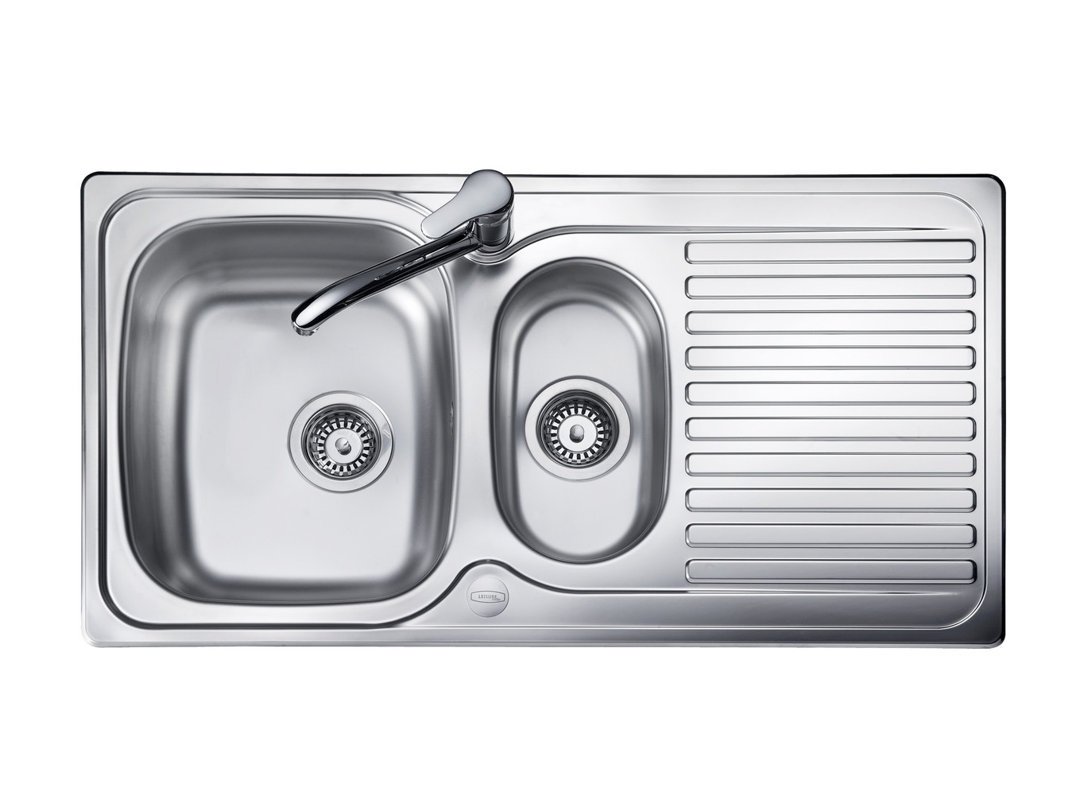 Linear 950 x 508mm stainless steel inset sink with 1.5 bowls and reversible drainer